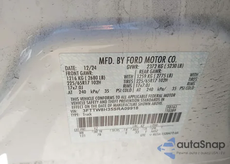 2025 Ford Maverick Xlt z USA, uszkodzony, nr VIN 3FTTW8H35SRA09918